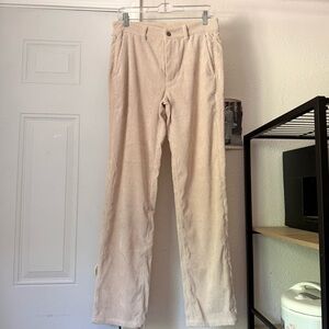 MOBI cream ivory‎ cotton corduroy stretchy knit slim straight leg cropped pants